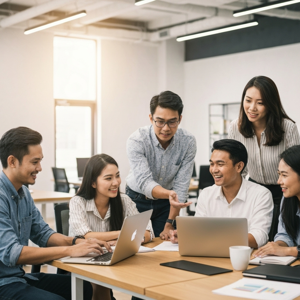 Tim Noctura berkolaborasi dalam ruang kerja modern